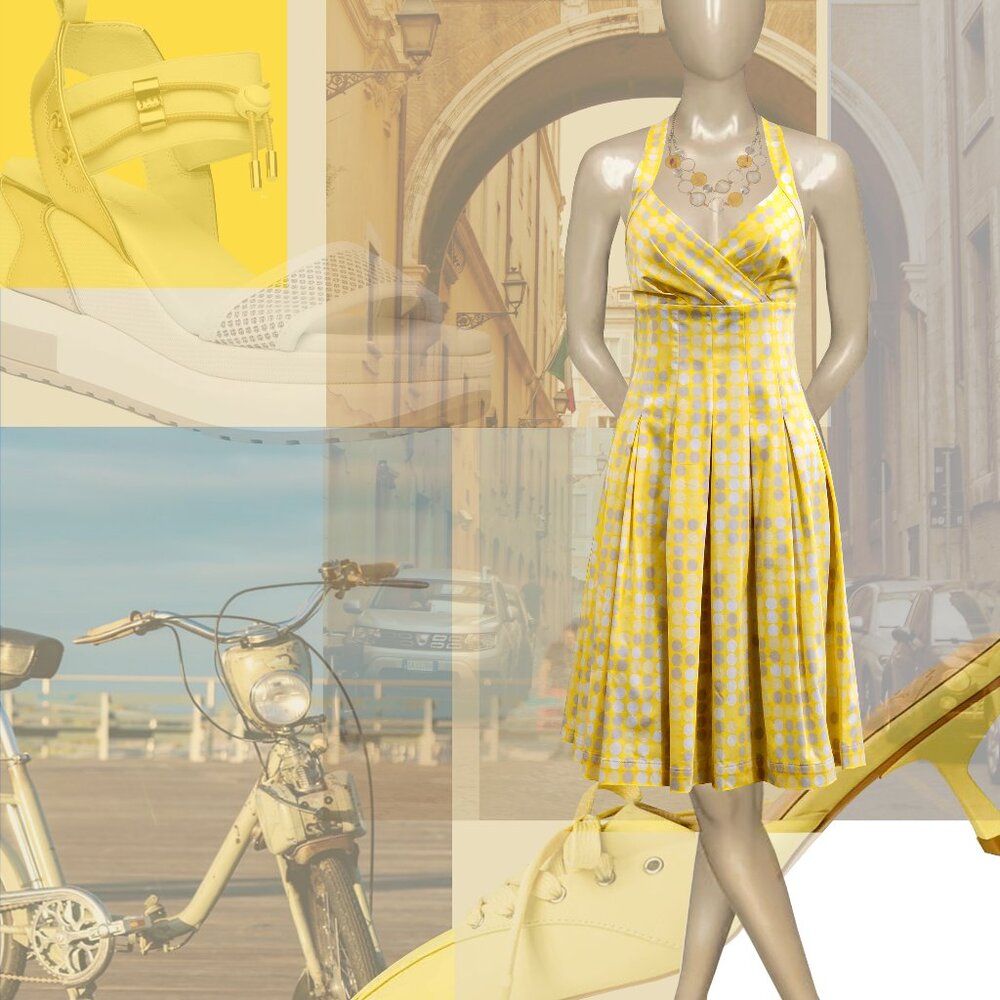SUNDRESS  Marilyn Monroe Yellow Techno Dot Calvin Klein